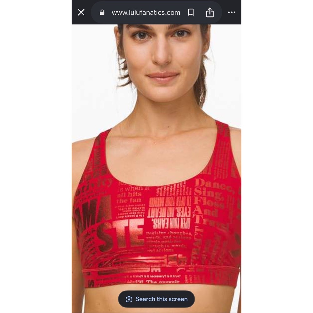 Lululemon Energy Bra 20th Anniversary "Manifesto Foil" print in Dark Red Size 8